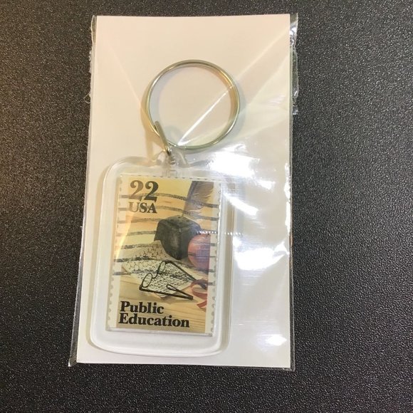 Public Education Keychain - Upcycled Recycled Postage Stamp Key Chain - Picture 4 of 9